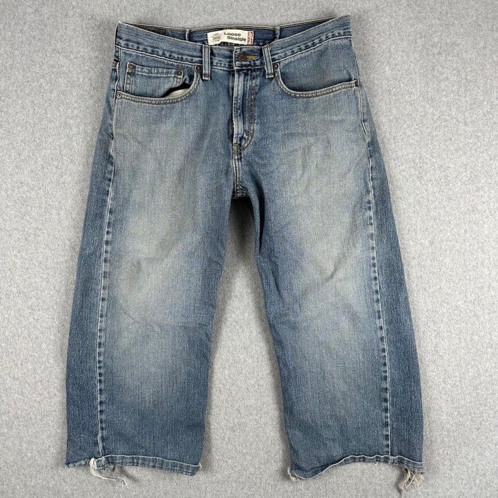 Levi 569 Y2K Jeans Mens 32x28 Loose Straight Blue Denim Distressed Raw Hem Rodeo